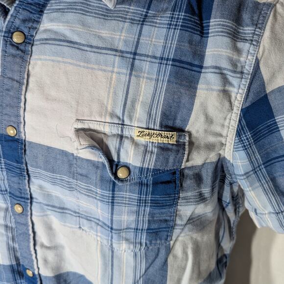 Lucky Brand Men's Pearl Button Up S/S Shirt Blue Plaid XL - Picture 2 of 5